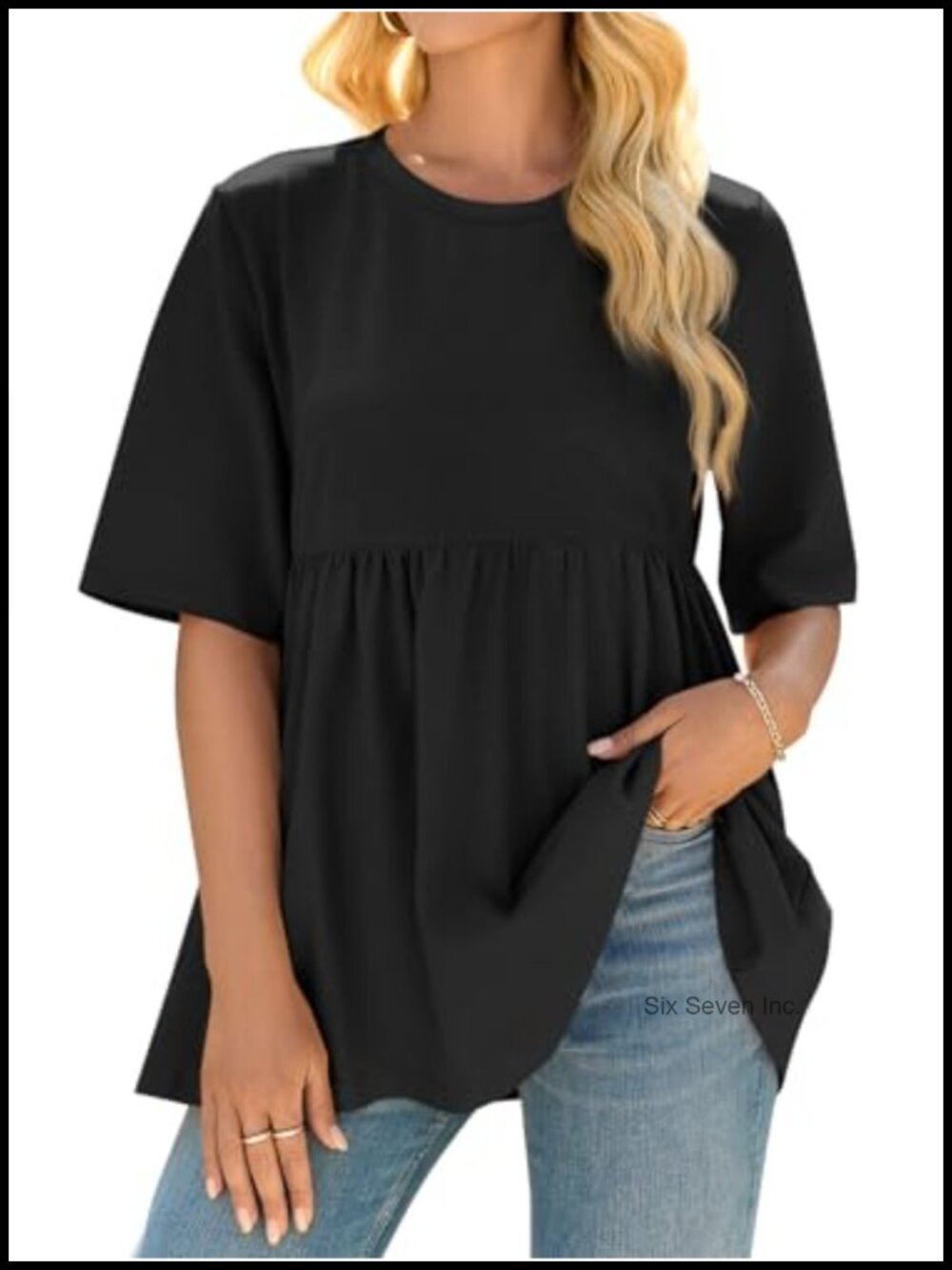 Womens Babydoll Tunic Top Plus Size Flowy Peplum Short Sleeve Blouse